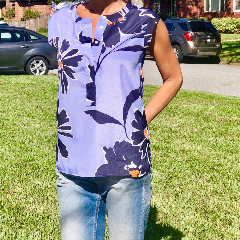 J. Crew Blue Floral Blouse, 0